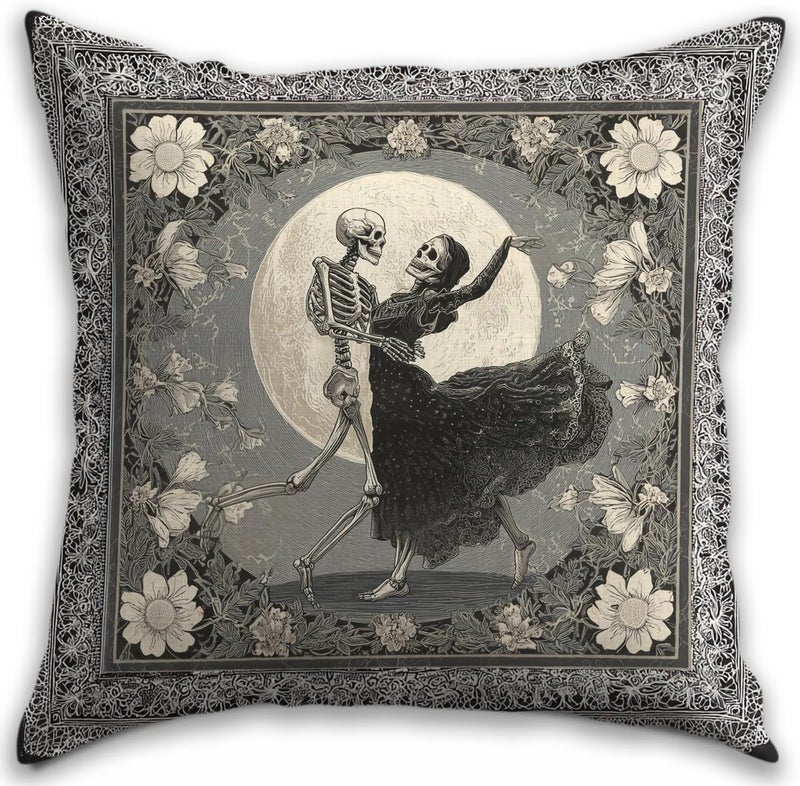 RBAFAO Gothic Floral Throw Pillow Cover, Darkly Elegant Floral Decorative Pillow Spooky Tiki Skull Flower Motif, Witchy Art Deco Pillowcase Cushion Cover for Bed Sofa Living Room (Gray, 18x18inches) - Image 1